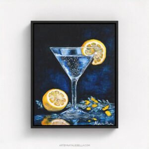 "Moonlight & Lemon Martini" Oil Painting by Natalie Bella, Black Float Frame Canvas Print