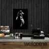 Pure Beauty - Dramatic Black and White Horse Drawing - Black Float Frame Canvas - In a Moody Cafe Interior