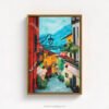 Bellagio Italy Mediterranean Oil Painting - Antique Gold Float Frame Canvas Print - Natalie Bella
