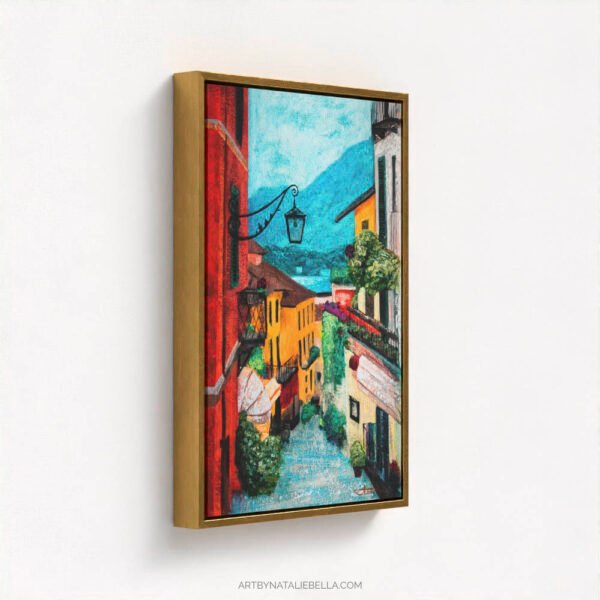 Bellagio Italy Mediterranean Oil Painting - Antique Gold Float Frame Canvas Print - Natalie Bella