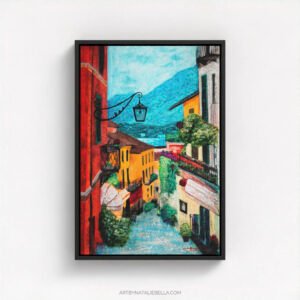 Bellagio Italy Mediterranean Oil Painting - Black Float Frame Canvas Print - Natalie Bella