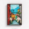 Bellagio Italy Mediterranean Oil Painting - Brown Float Frame Canvas Print - Natalie Bella