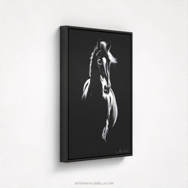 Pure Beauty - Dramatic Black and White Horse Drawing - Black Float Frame Canvas