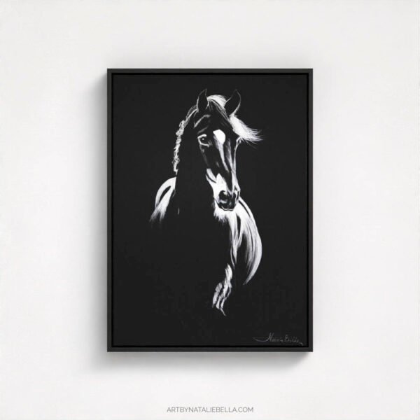 Pure Beauty - Dramatic Black and White Horse Drawing - Black Float Frame Canvas