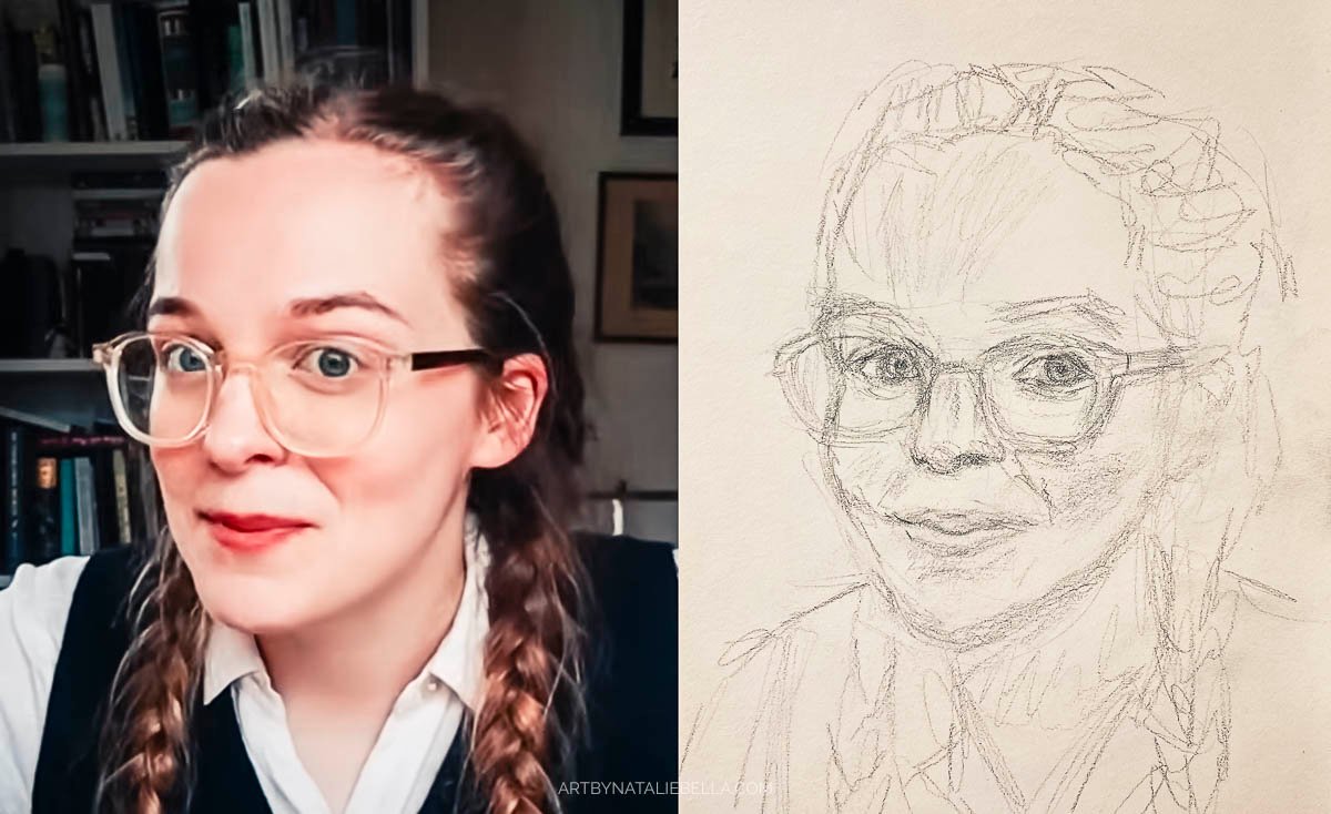 Girl with Glasses - Face Drawing Practice Side by Side with Source