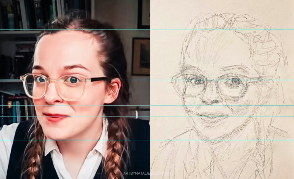 Girl with Glasses - Face Drawing Practice with Guides Checking Proportions