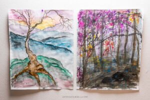 Abstract Landscape Drawings with Water Soluble Graphite and Pastels by Natalie Bella