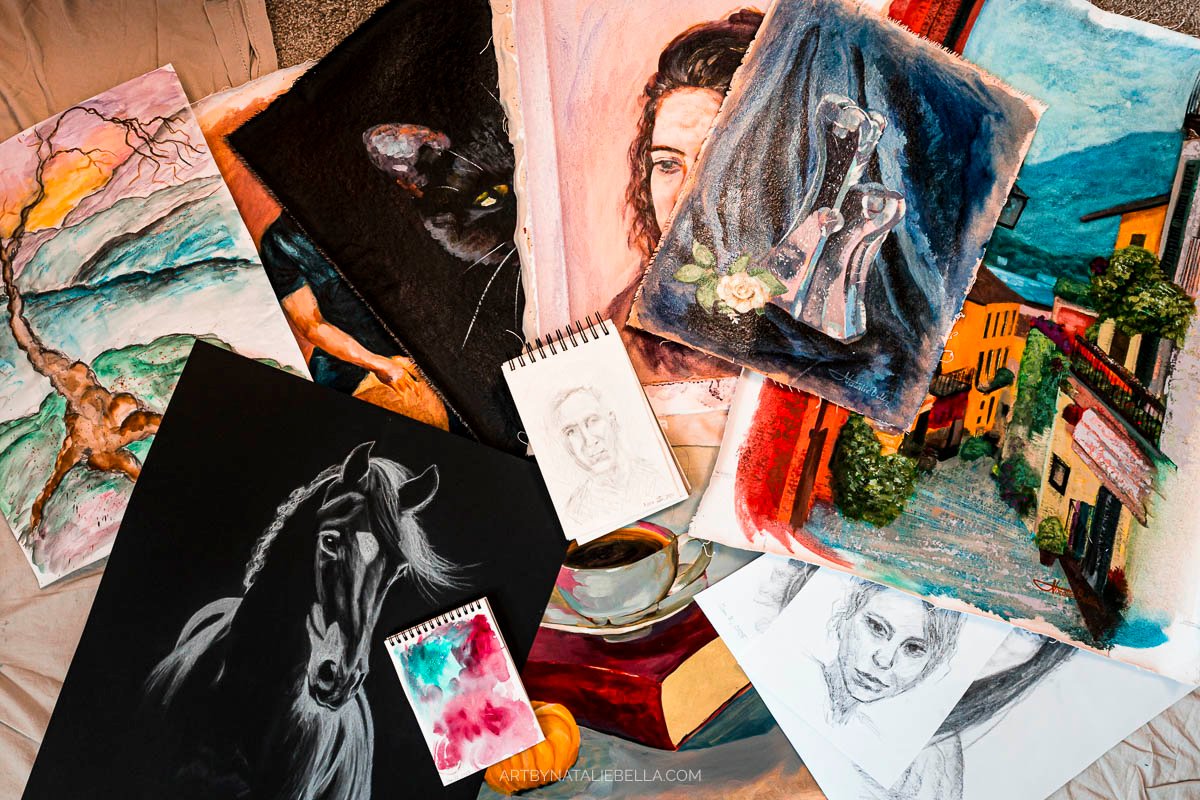 Variety of Paintings and Sketches by Artist Natalie Bella