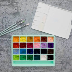 HIMI Gouache Paint Set, 24 Colors x 30ml, Jelly Cup Design with 3 Paint Brushes and a Palette