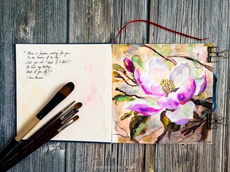 Magnolia Flower Study, Gouache on Watercolor Paper, Natalie Bella, April 2025