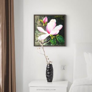 Magnolia Flower Wall Art Print, Botanical Fine Art Print, Pink Floral Art, Nature Illustration, Home Decor, Textured Watercolor Matte Paper