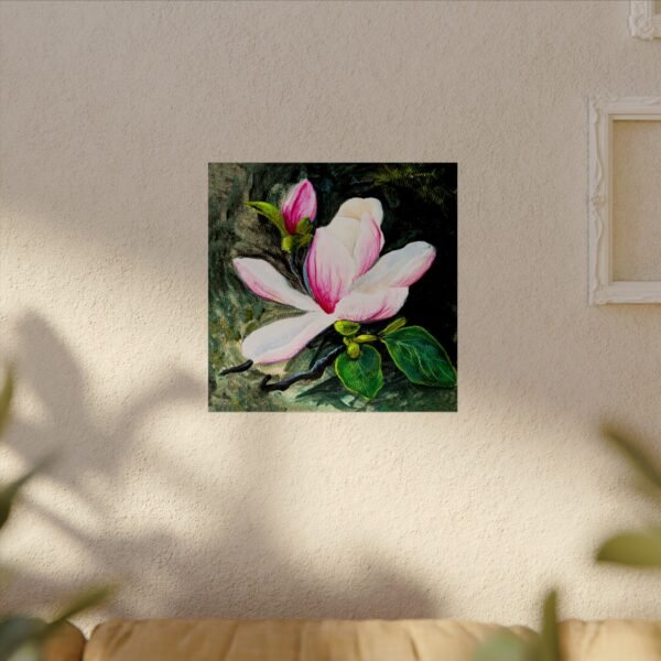 Magnolia Flower Wall Art Print, Botanical Fine Art Print, Pink Floral Art, Nature Illustration, Home Decor, Textured Watercolor Matte Paper