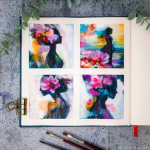 "Bloom Within" Gouache on Paper, 8x8", Natalie Bella, July 2025