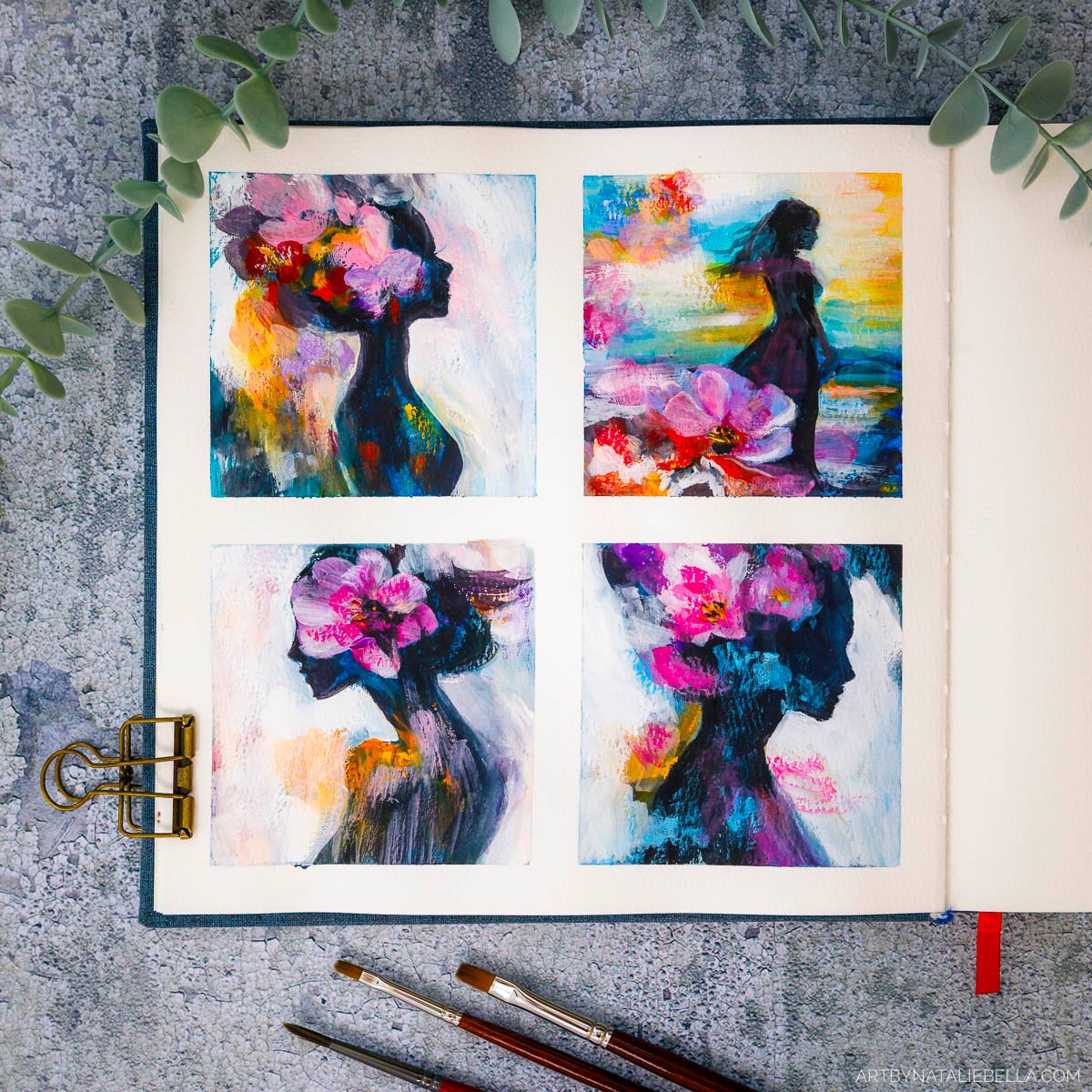 "Bloom Within" Gouache on Paper, 8x8", Natalie Bella, July 2025