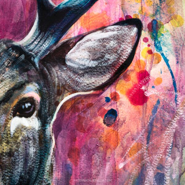 Wildwood Heart – Original Deer Painting in Oil & Mixed Media on Paper | Contemporary Wildlife Art with Vibrant Colors