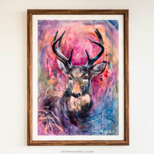 Wildwood Heart – Original Deer Painting in Oil & Mixed Media on Paper | Contemporary Wildlife Art with Vibrant Colors