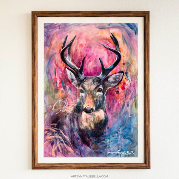 Wildwood Heart – Original Deer Painting in Oil & Mixed Media on Paper | Contemporary Wildlife Art with Vibrant Colors
