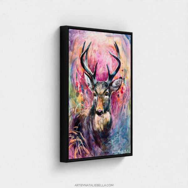 Wildwood Heart – Canvas Print in Float Frame | Contemporary Deer Wildlife Art with Vibrant Colors