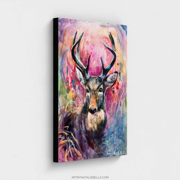 Wildwood Heart – Canvas Print in Float Frame | Contemporary Deer Wildlife Art with Vibrant Colors