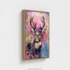 Wildwood Heart – Canvas Print in Float Frame | Contemporary Deer Wildlife Art with Vibrant Colors