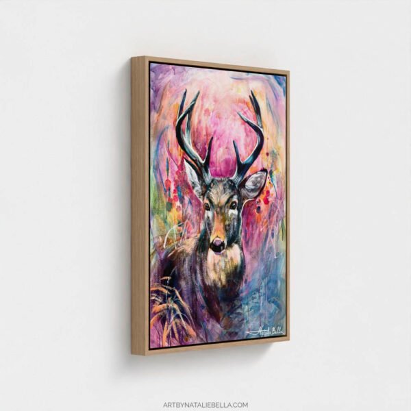 Wildwood Heart – Canvas Print in Float Frame | Contemporary Deer Wildlife Art with Vibrant Colors