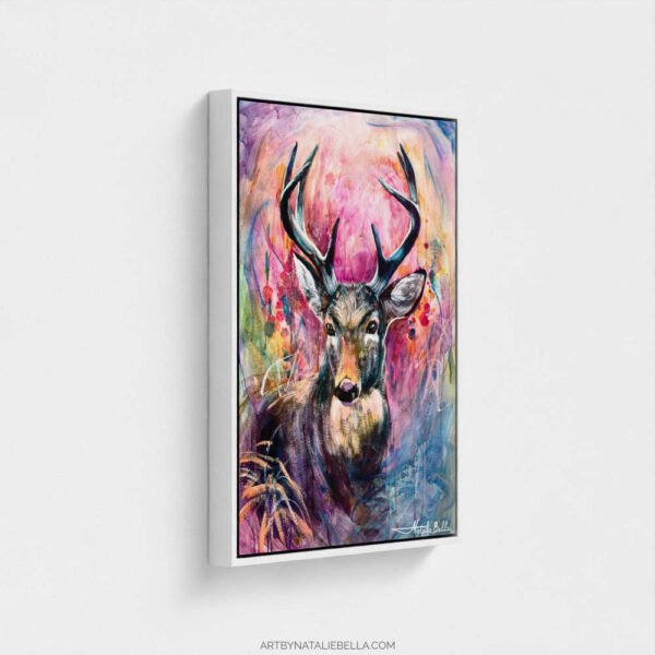Wildwood Heart – Canvas Print in Float Frame | Contemporary Deer Wildlife Art with Vibrant Colors