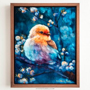 Wrapped in Light – Original 16×20 Oil Painting | Contemporary Bird Art with Spring Blossoms