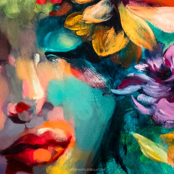 Garden of Dreams – Original Floral Portrait in Oil & Mixed Media on Canvas | Contemporary Feminine Art with Vibrant Colors