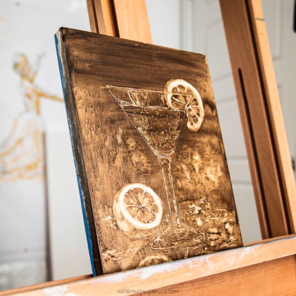 Lemon Martini Underpainting Work in Progress Moonlight & Lemon Martini - Original Still Life Painting in Deep Blue Tones | Oil on Wood Panel