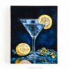 "Moonlight & Lemon Martini" - Oil of Wood Panel - 8x10 - Natalie Moonlight & Lemon Martini - Original Still Life Painting in Deep Blue Tones | Oil on Wood Panel