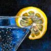 "Moonlight & Lemon Martini" - Oil of Wood Panel - 8x10 - Natalie Moonlight & Lemon Martini - Original Still Life Painting in Deep Blue Tones | Oil on Wood Panel