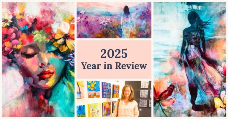 Collage of artworks created by oil and mixed media artist Natalie Bella in 2025