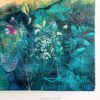 Awakening - Artist Signature and Botanical Detail by Natalie Bel Bottom corner detail of Awakening showing artist signature and delicate botanical elements in teal and pink in an original mixed media abstract painting by Natalie Bella