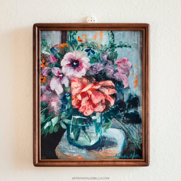 Coral Rose - Original 8x10 Gouache Floral Painting Coral Rose - Original Gouache Painting of Flowers in Vase