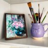 Morning Light Florals - Pink Green Flower Vase Gouache Painting Morning Light Florals - Original Gouache Painting of Pink Flowers in Vase