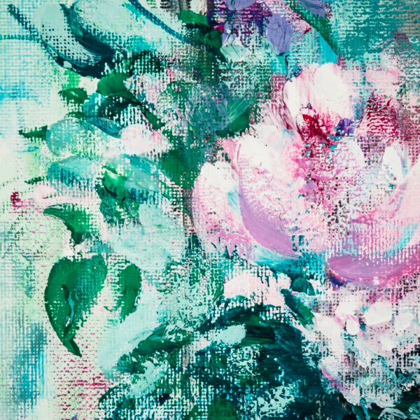 Morning Light Florals - Pink Green Flower Vase Gouache Painting Morning Light Florals - Original Gouache Painting of Pink Flowers in Vase