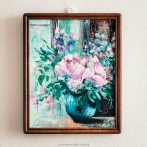 Morning Light Florals - Original Gouache Painting of Pink Flowers in Vase