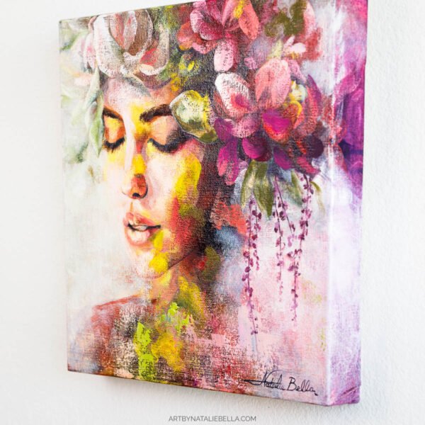 The first deep breath after a long stillness. She holds it gently, and her whole inner world begins to lift. From the Spring Within collection.