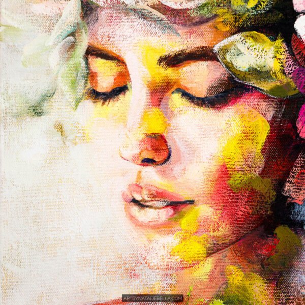 The first deep breath after a long stillness. She holds it gently, and her whole inner world begins to lift. From the Spring Within collection.