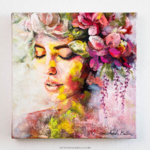 The first deep breath after a long stillness. She holds it gently, and her whole inner world begins to lift. From the Spring Within collection.