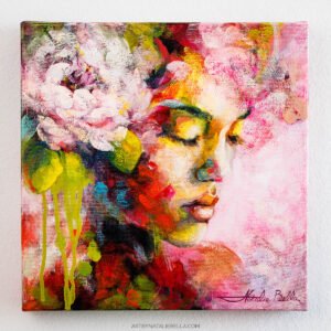 She's somewhere between waking and dreaming - the soft place where thoughts loosen and colors run together. This is where awakening begins, quietly, without effort. From the Spring Within collection.
