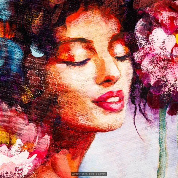 There's a quietness to her - the kind that comes when you stop reaching outward and settle into yourself. The pink bloom in her hair feels like the first soft answer from within. From the Spring Within collection.