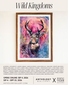 Wild Kingdoms Exhibition by Anthology Gallery and Poetic Tiger Gallery - Wildwood Heart Oil on Paper Painting of a Deer by Natalie Bella